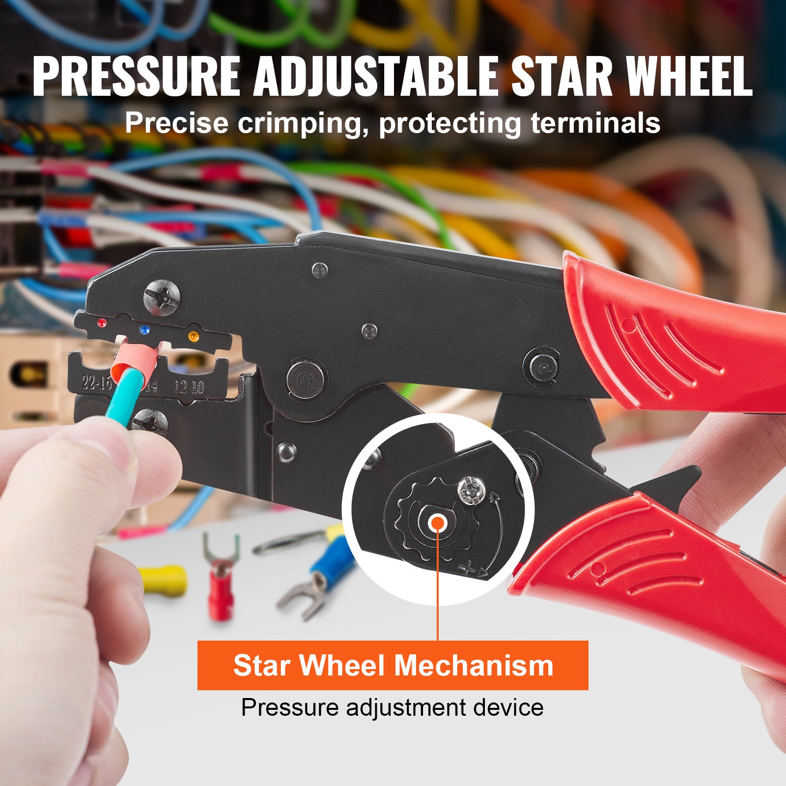 Ratcheting Crimping Tool Set For Insulated Electrical Connectors AWG22-10 with Wire Stripper and 210pcs Heat Shrink Tubes Labor-Saving Ratcheting Wire Crimp Pliers