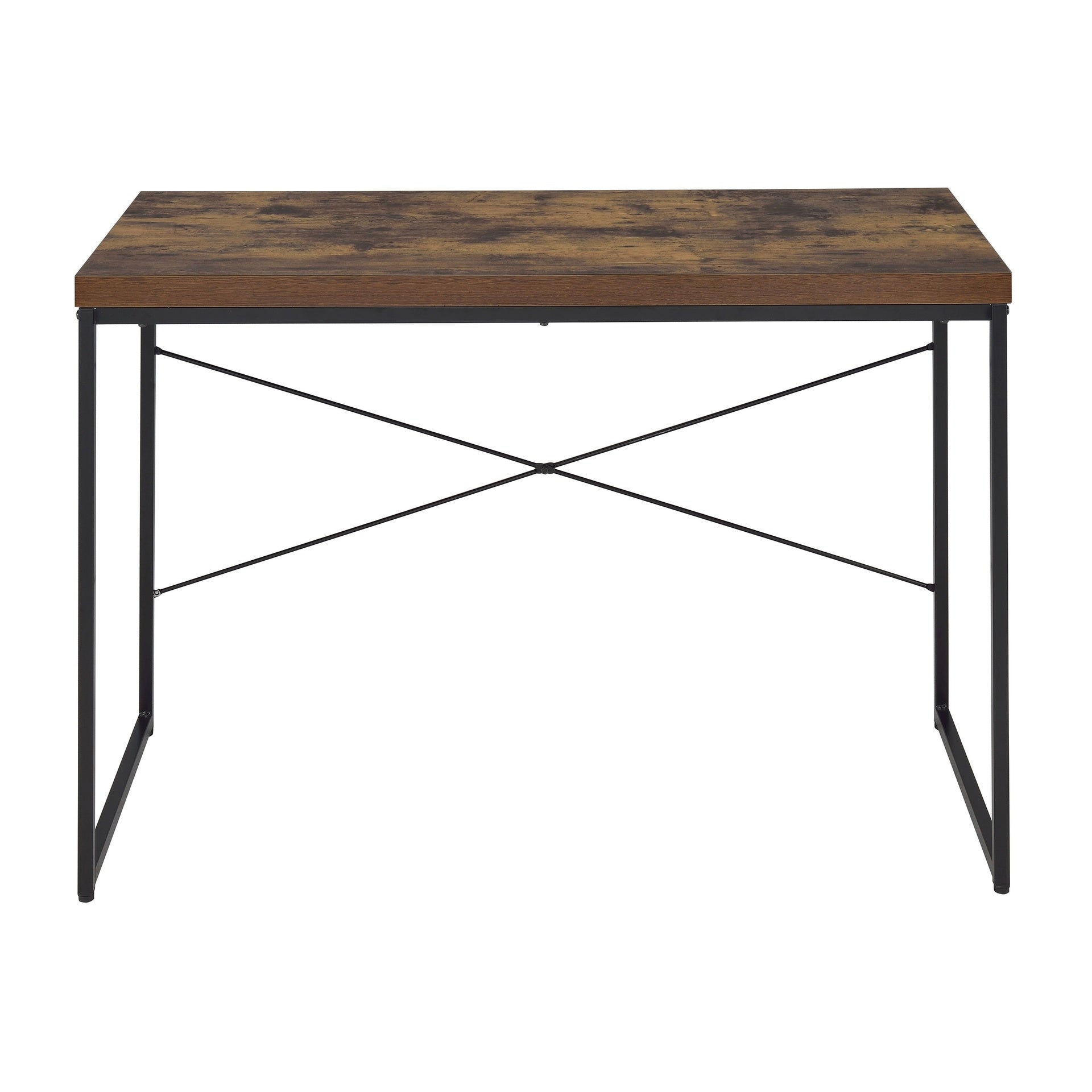 Weathered Oak and Black Writing Desk with Metal Sled Base