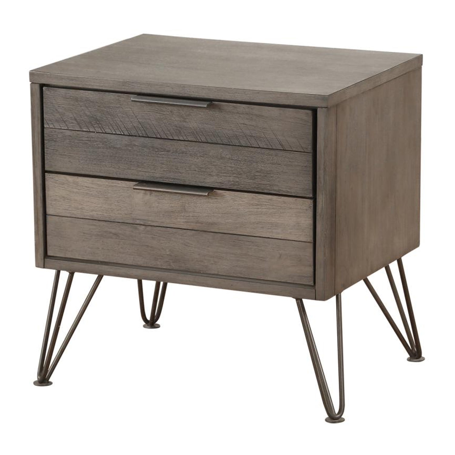 Contemporary Solid Wood Night Stand with Metal Hairpin Legs, Grey