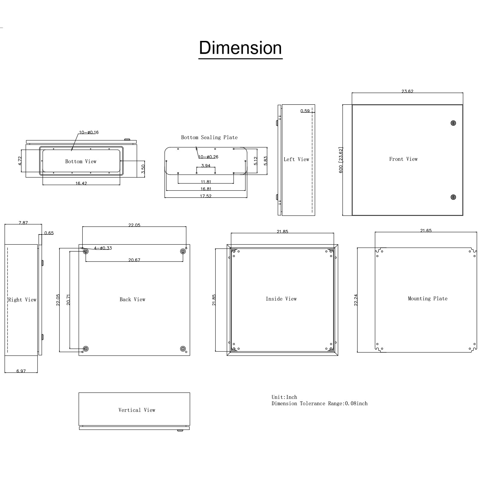 NEMA Steel Enclosure, 24 x 24 x 8'' NEMA 4X Steel Electrical Box, IP66 Waterproof & Dustproof, Outdoor/Indoor Electrical Junction Box, with Mounting Plate