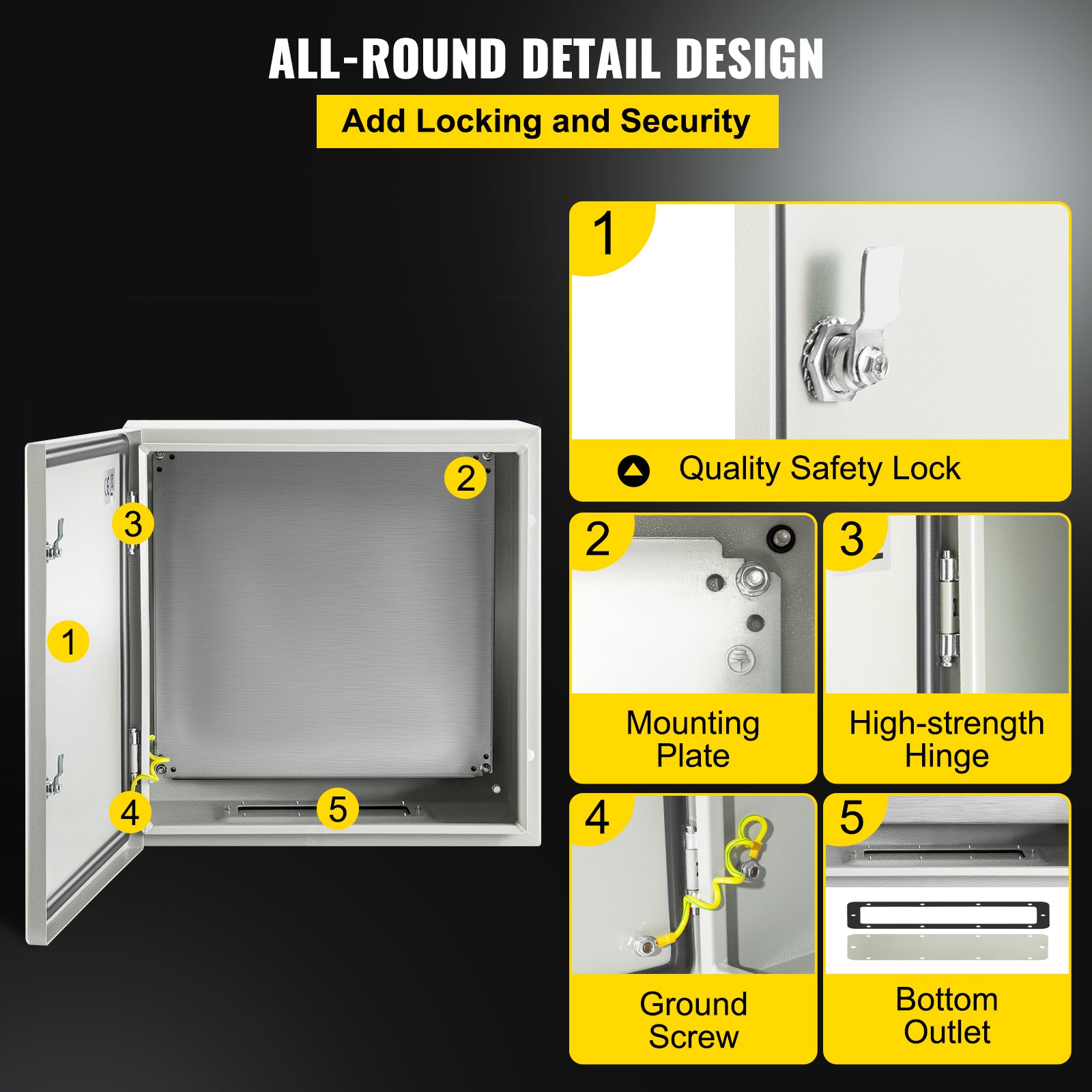 NEMA Steel Enclosure, 24 x 24 x 8'' NEMA 4X Steel Electrical Box, IP66 Waterproof & Dustproof, Outdoor/Indoor Electrical Junction Box, with Mounting Plate