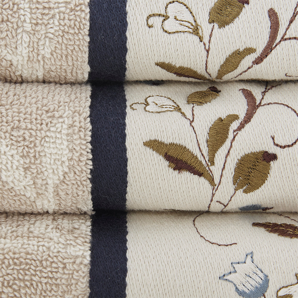 Embroidered Cotton Jacquard 6 Piece Towel Set
