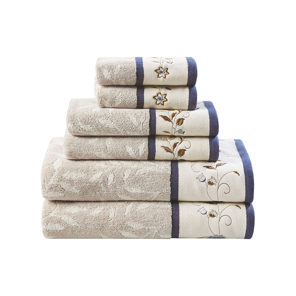 Embroidered Cotton Jacquard 6 Piece Towel Set