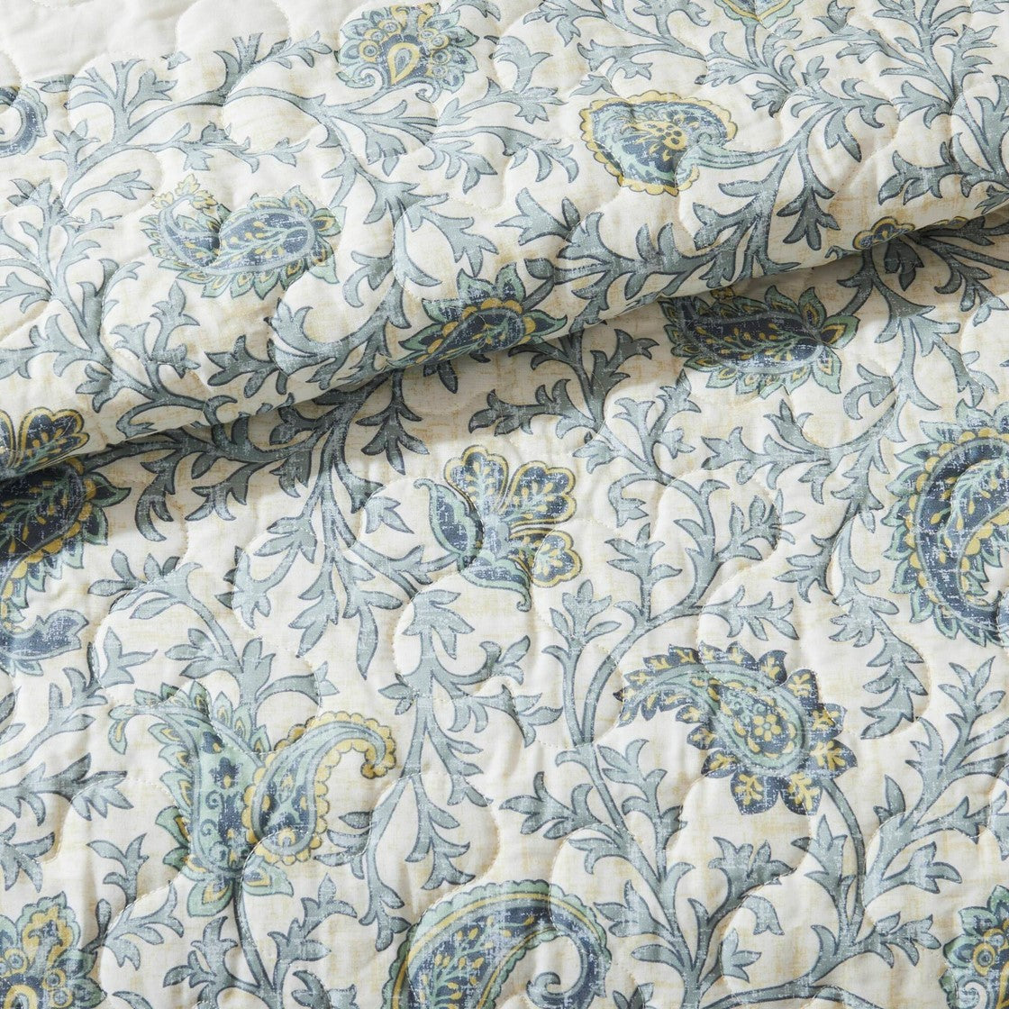 6 Piece Cotton Percale Quilt Set with Throw Pillows Aqua Full/Queen