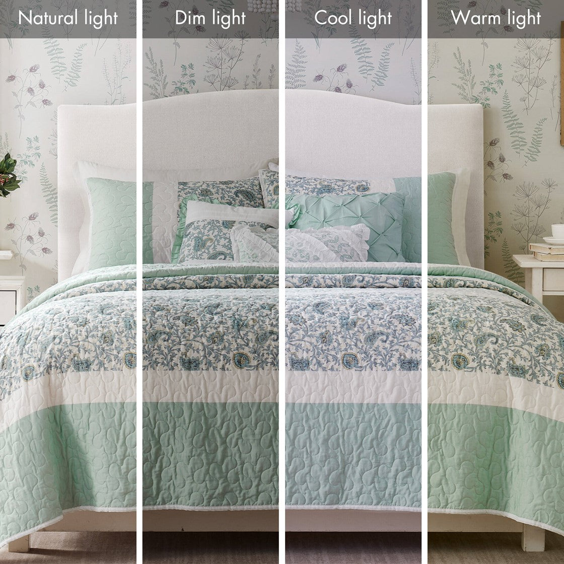 6 Piece Cotton Percale Quilt Set with Throw Pillows Aqua Full/Queen