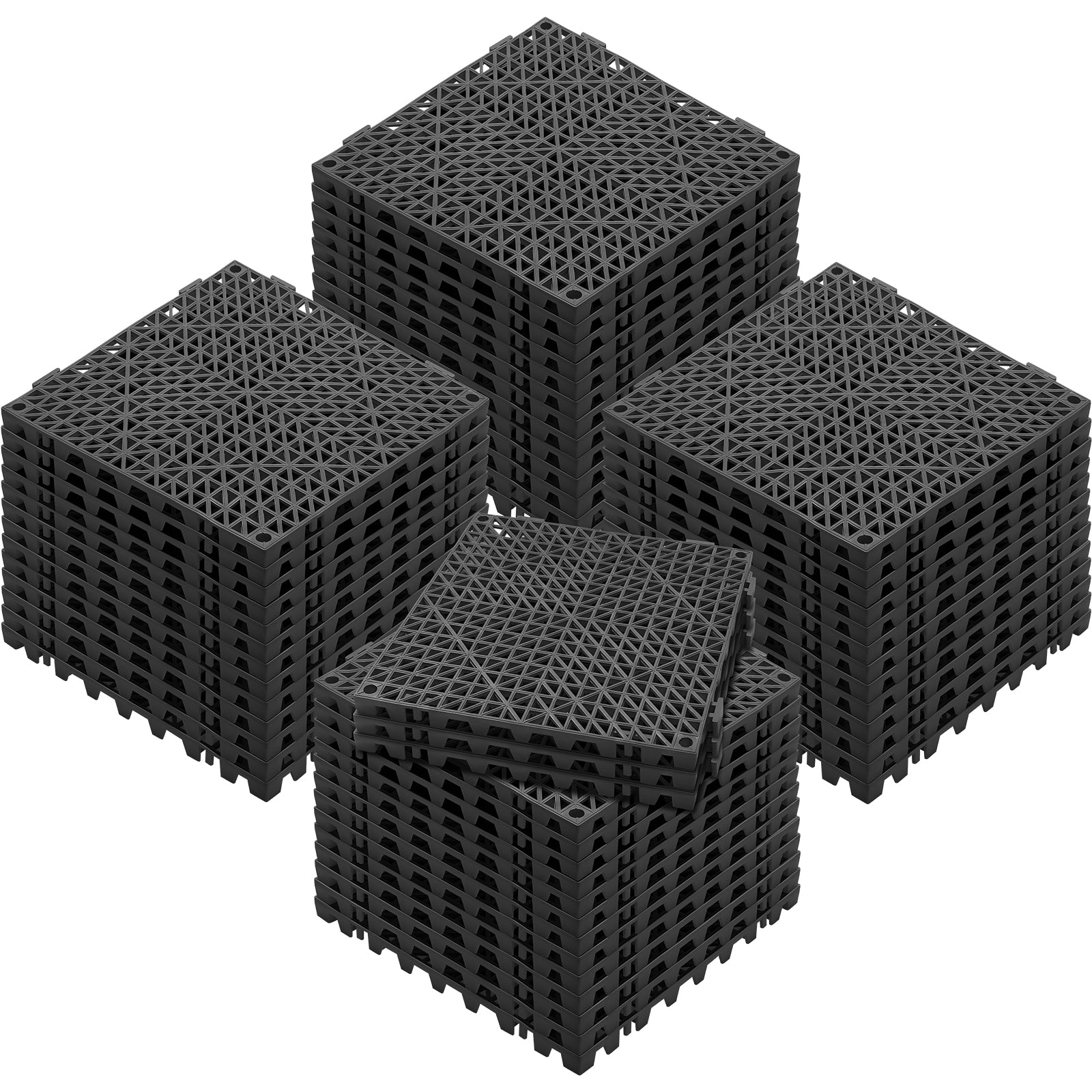 Interlocking Tile 55PCS Black, Drainage Tiles 12" x 12" Splicing, PVC Interlocking Drainage Floor Tiles, Non-Slip Drainage Holes for Restroom, Bathroom, Kitchen, Pool, Wet Areas