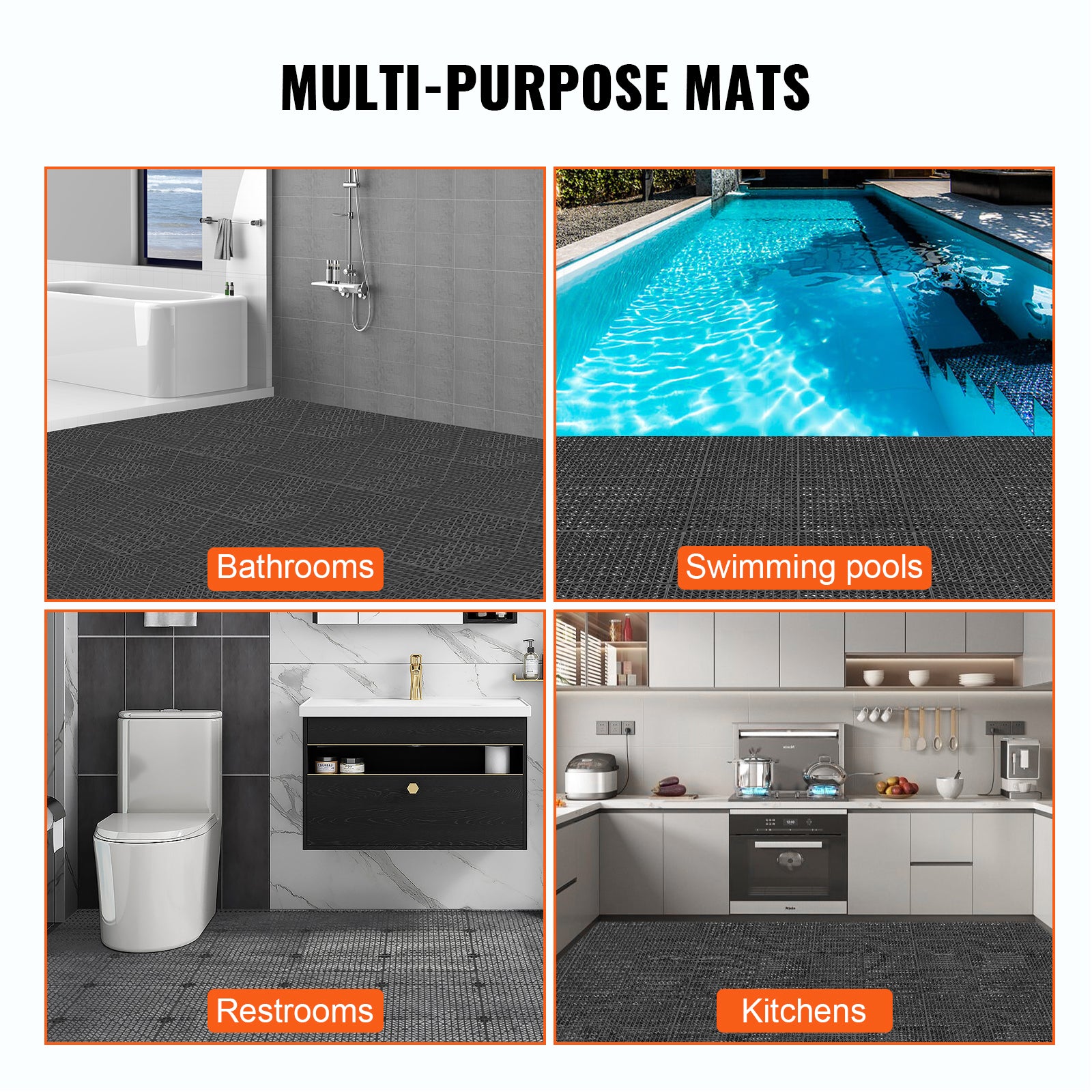 Interlocking Tile 55PCS Black, Drainage Tiles 12" x 12" Splicing, PVC Interlocking Drainage Floor Tiles, Non-Slip Drainage Holes for Restroom, Bathroom, Kitchen, Pool, Wet Areas