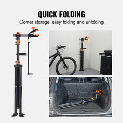 Bike Repair Stand, 80 lbs Heavy-duty Steel Bicycle Repair Stand, Adjustable Height Bike Maintenance Workstand with Magnetic Tool Tray Telescopic Arm, Foldable Bike Work Stand for Home, Shops