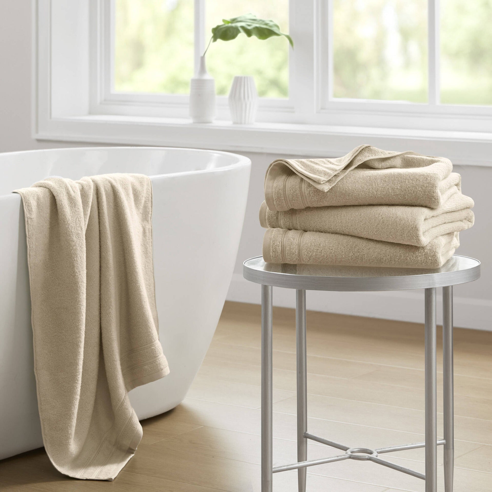 12-Piece Quick Dry 100% Cotton Towel Set, Beige