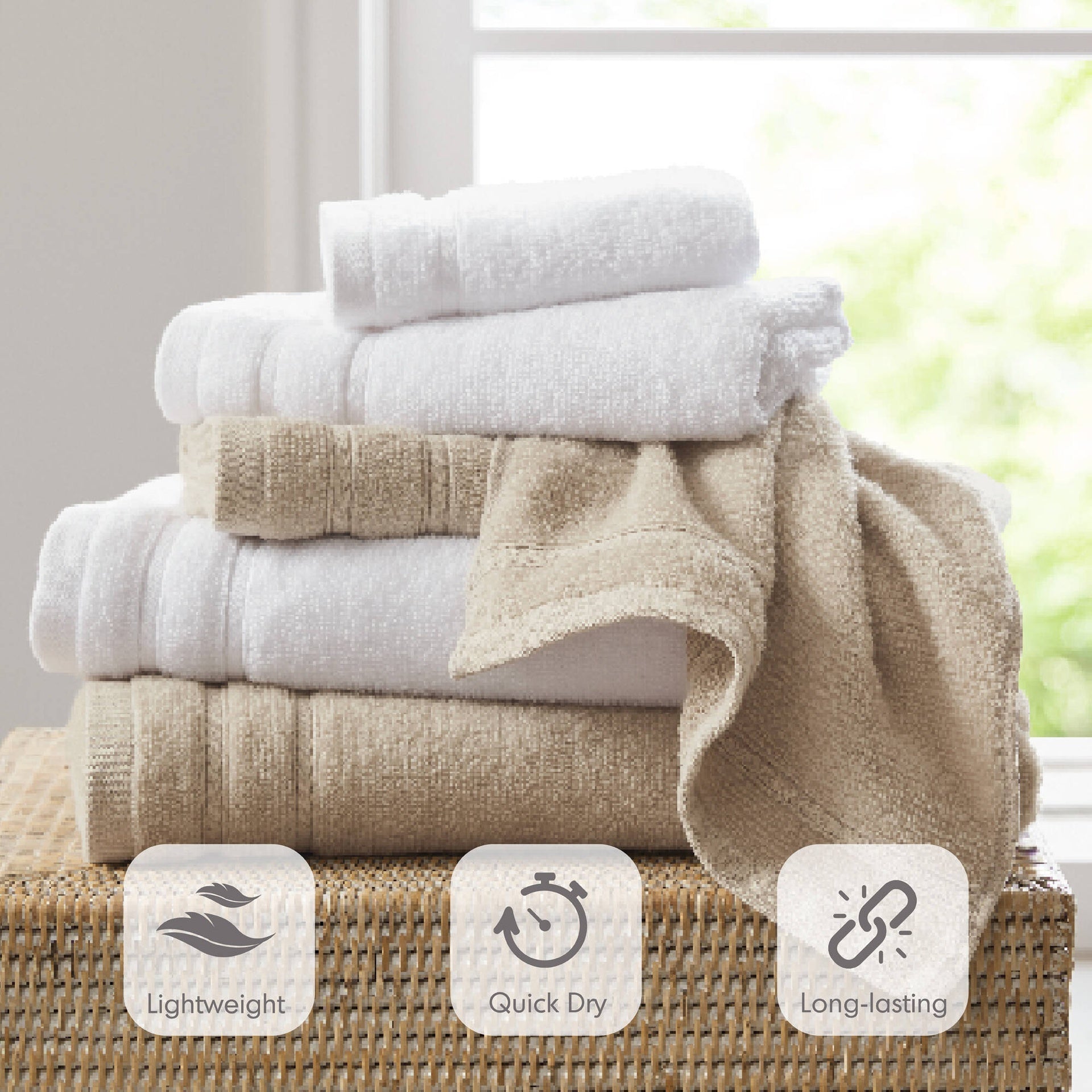 12-Piece Quick Dry 100% Cotton Towel Set, Beige