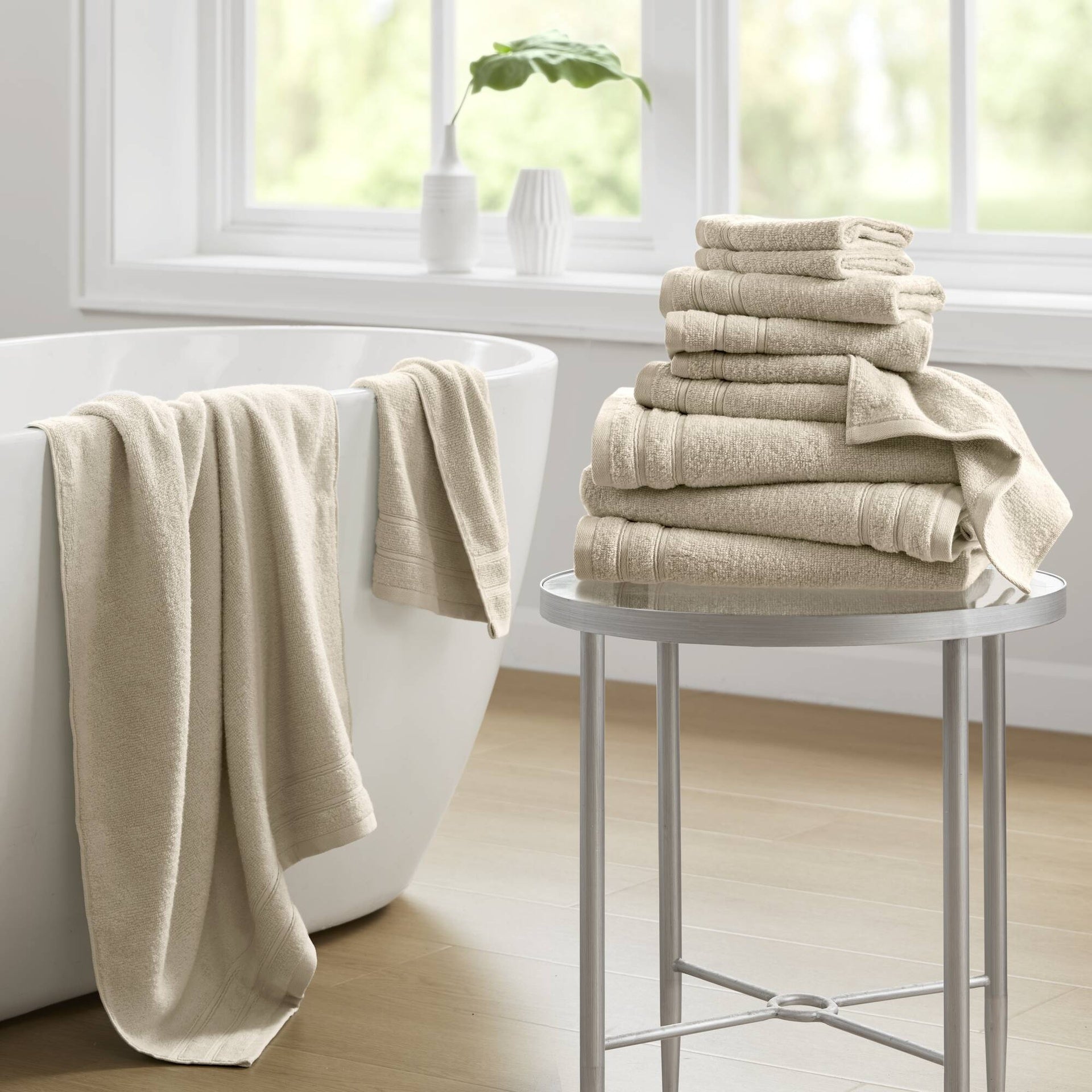 12-Piece Quick Dry 100% Cotton Towel Set, Beige