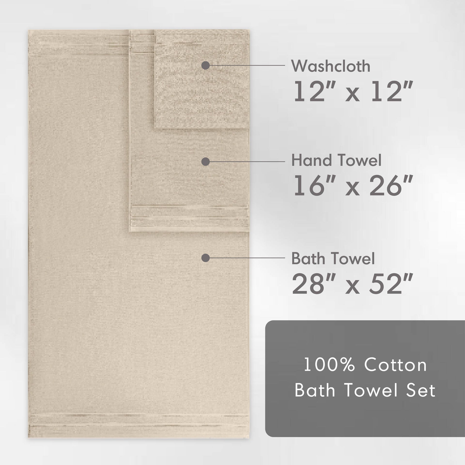12-Piece Quick Dry 100% Cotton Towel Set, Beige