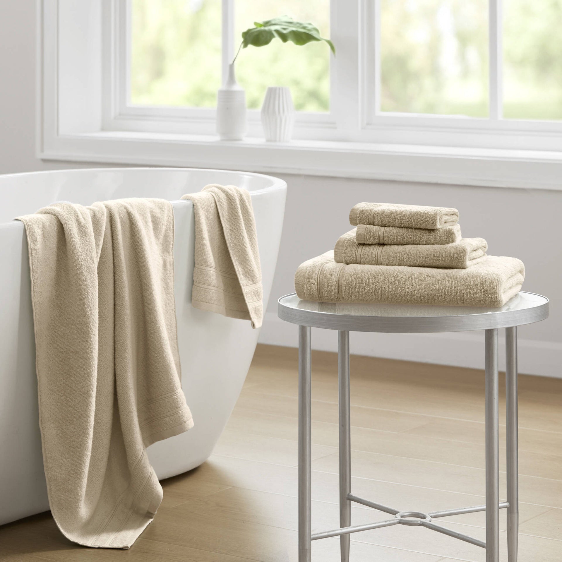 12-Piece Quick Dry 100% Cotton Towel Set, Beige