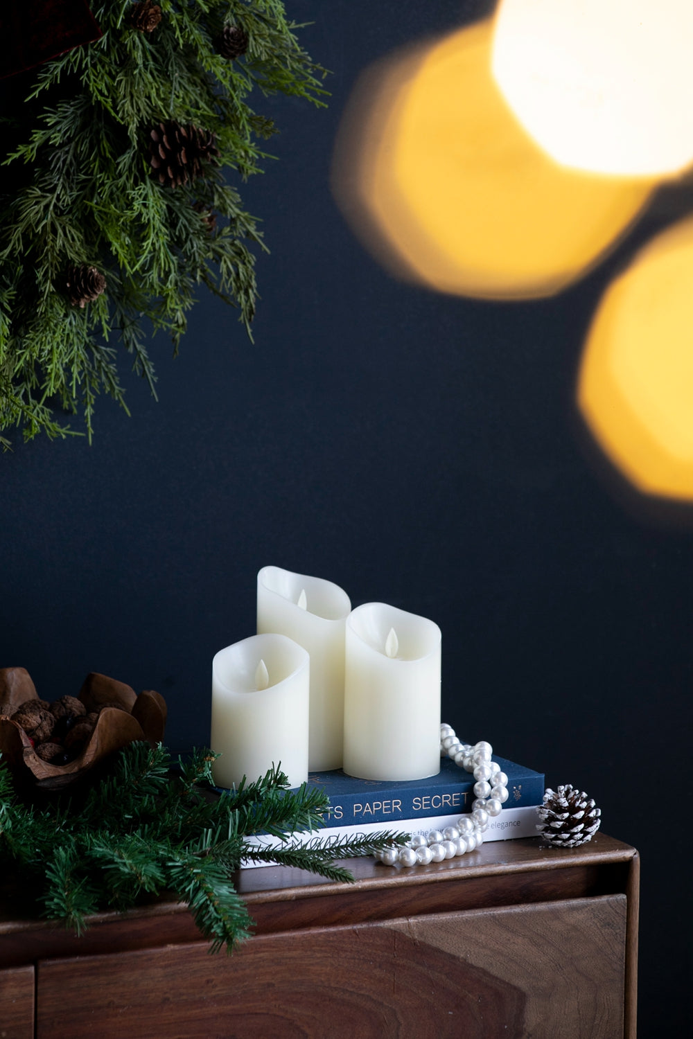 Set of 3 Flickering Ivory LED Candles with Remote Timer, L:D3X6" M:D3X5" S:D3X4"