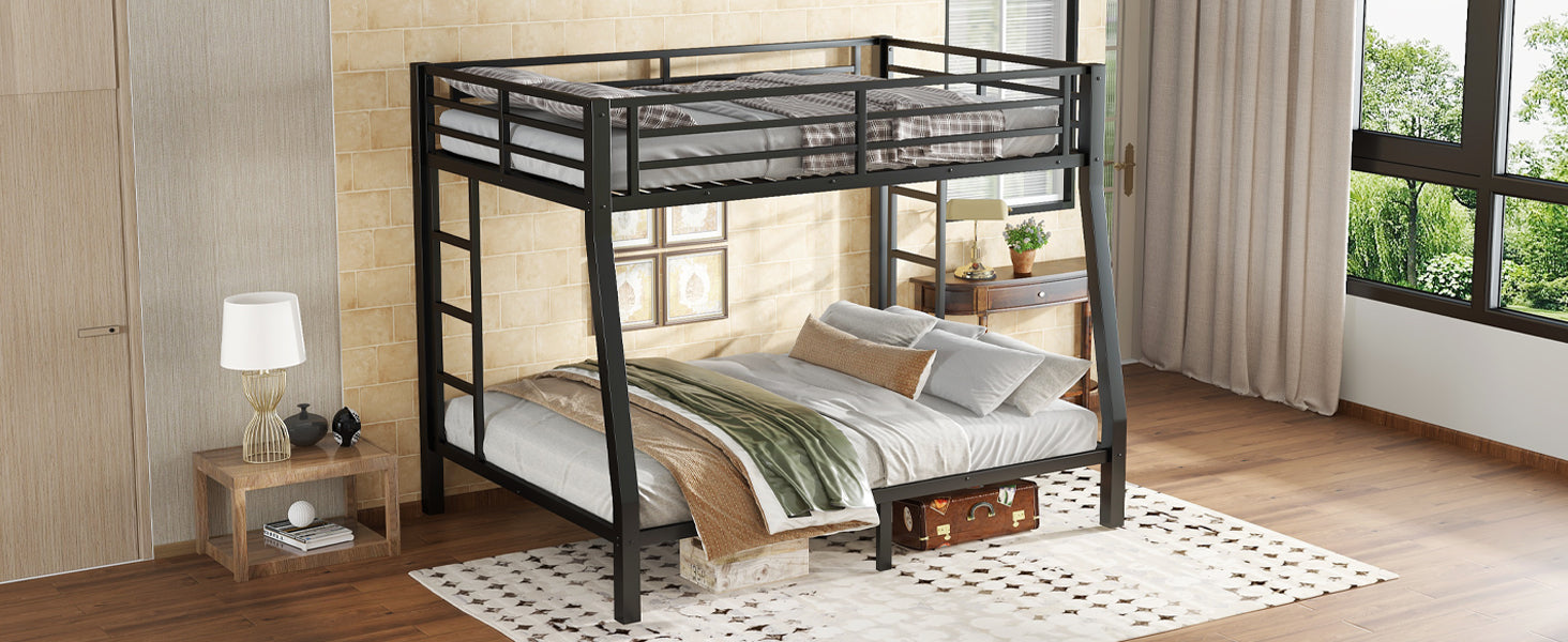 Metal Full XL over Queen Bunk Bed for Teens and Adults,Space-Saving/Noise Reduced/No Box Spring Needed,Black