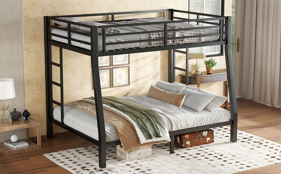 Metal Full XL over Queen Bunk Bed for Teens and Adults,Space-Saving/Noise Reduced/No Box Spring Needed,Black