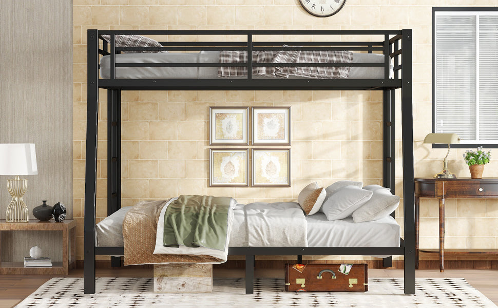 Metal Full XL over Queen Bunk Bed for Teens and Adults,Space-Saving/Noise Reduced/No Box Spring Needed,Black