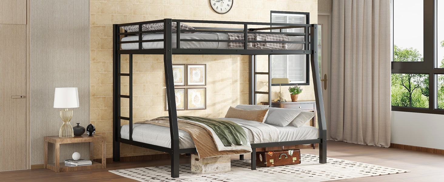 Metal Full XL over Queen Bunk Bed for Teens and Adults,Space-Saving/Noise Reduced/No Box Spring Needed,Black