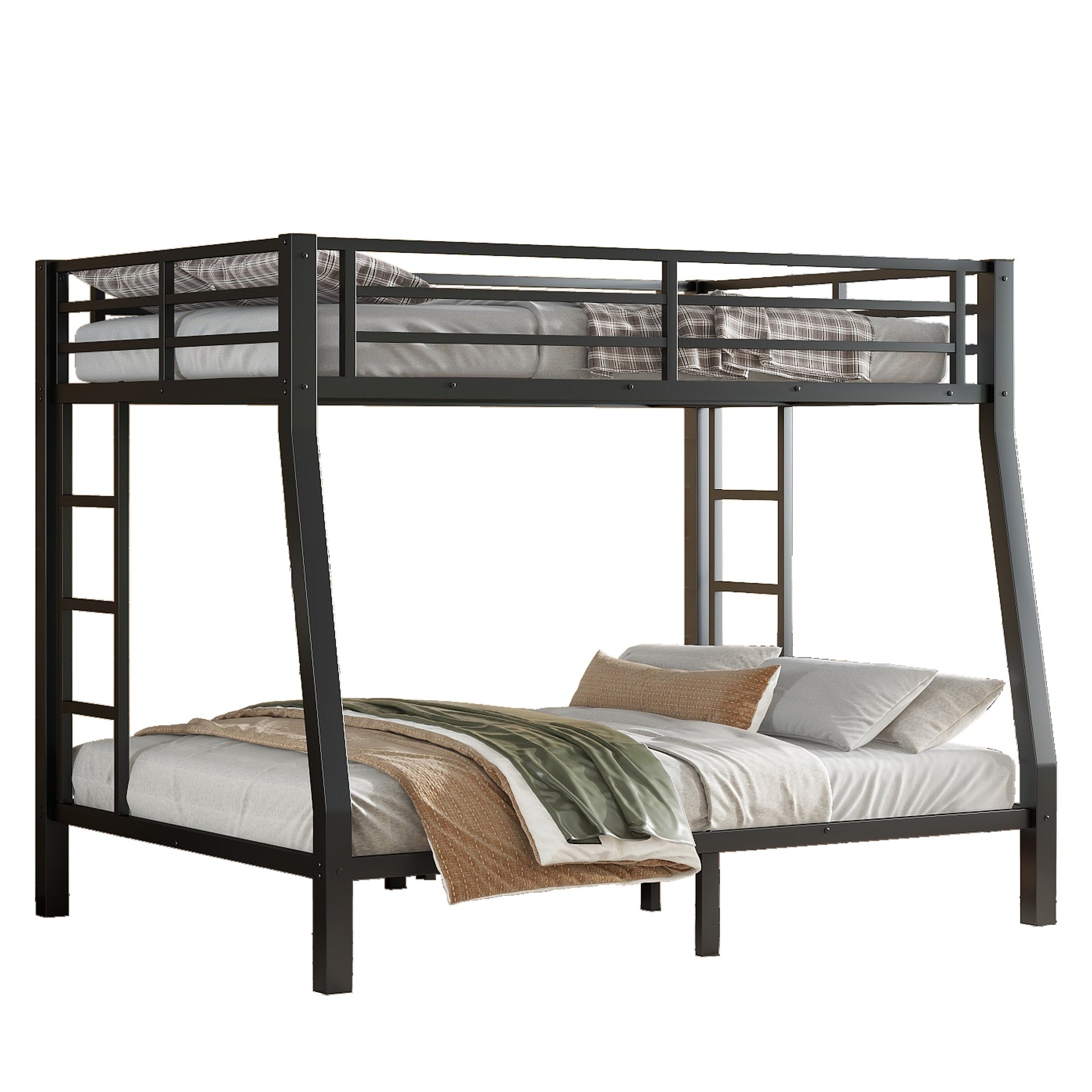 Metal Full XL over Queen Bunk Bed for Teens and Adults,Space-Saving/Noise Reduced/No Box Spring Needed,Black