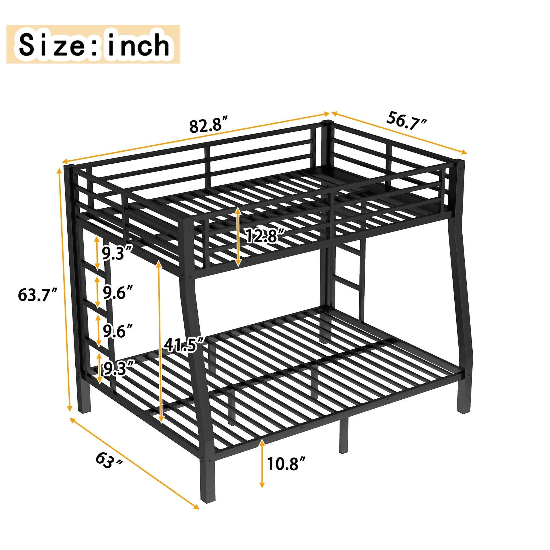 Metal Full XL over Queen Bunk Bed for Teens and Adults,Space-Saving/Noise Reduced/No Box Spring Needed,Black