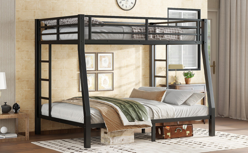 Metal Full XL over Queen Bunk Bed for Teens and Adults,Space-Saving/Noise Reduced/No Box Spring Needed,Black