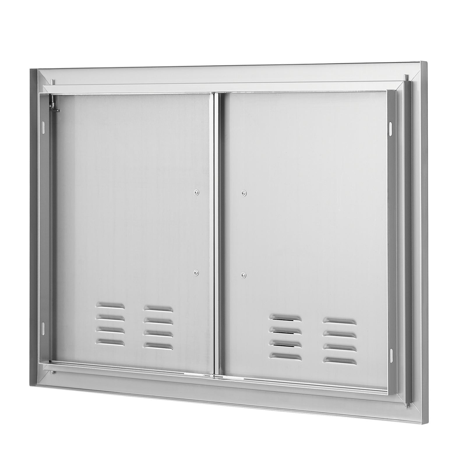 BBQ Access Door, 30W x 21H Inch Double Outdoor Kitchen Door, Stainless Steel Flush Mount Door, Wall Vertical Door with Handles and Vents, for BBQ Island, Grilling Station, Outside Cabinet
