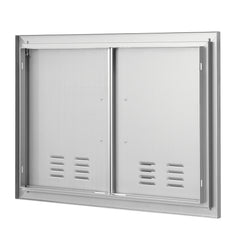 BBQ Access Door, 30W x 21H Inch Double Outdoor Kitchen Door, Stainless Steel Flush Mount Door, Wall Vertical Door with Handles and Vents, for BBQ Island, Grilling Station, Outside Cabinet