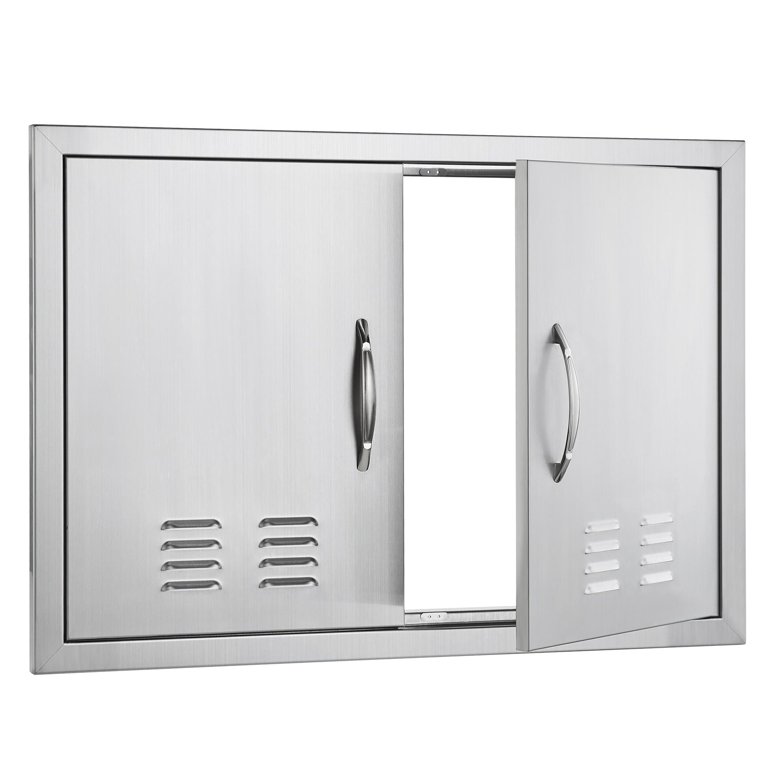 BBQ Access Door, 30W x 21H Inch Double Outdoor Kitchen Door, Stainless Steel Flush Mount Door, Wall Vertical Door with Handles and Vents, for BBQ Island, Grilling Station, Outside Cabinet