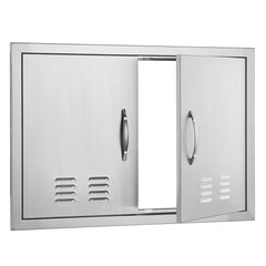 BBQ Access Door, 30W x 21H Inch Double Outdoor Kitchen Door, Stainless Steel Flush Mount Door, Wall Vertical Door with Handles and Vents, for BBQ Island, Grilling Station, Outside Cabinet