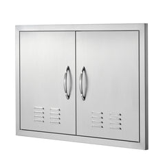 BBQ Access Door, 30W x 21H Inch Double Outdoor Kitchen Door, Stainless Steel Flush Mount Door, Wall Vertical Door with Handles and Vents, for BBQ Island, Grilling Station, Outside Cabinet