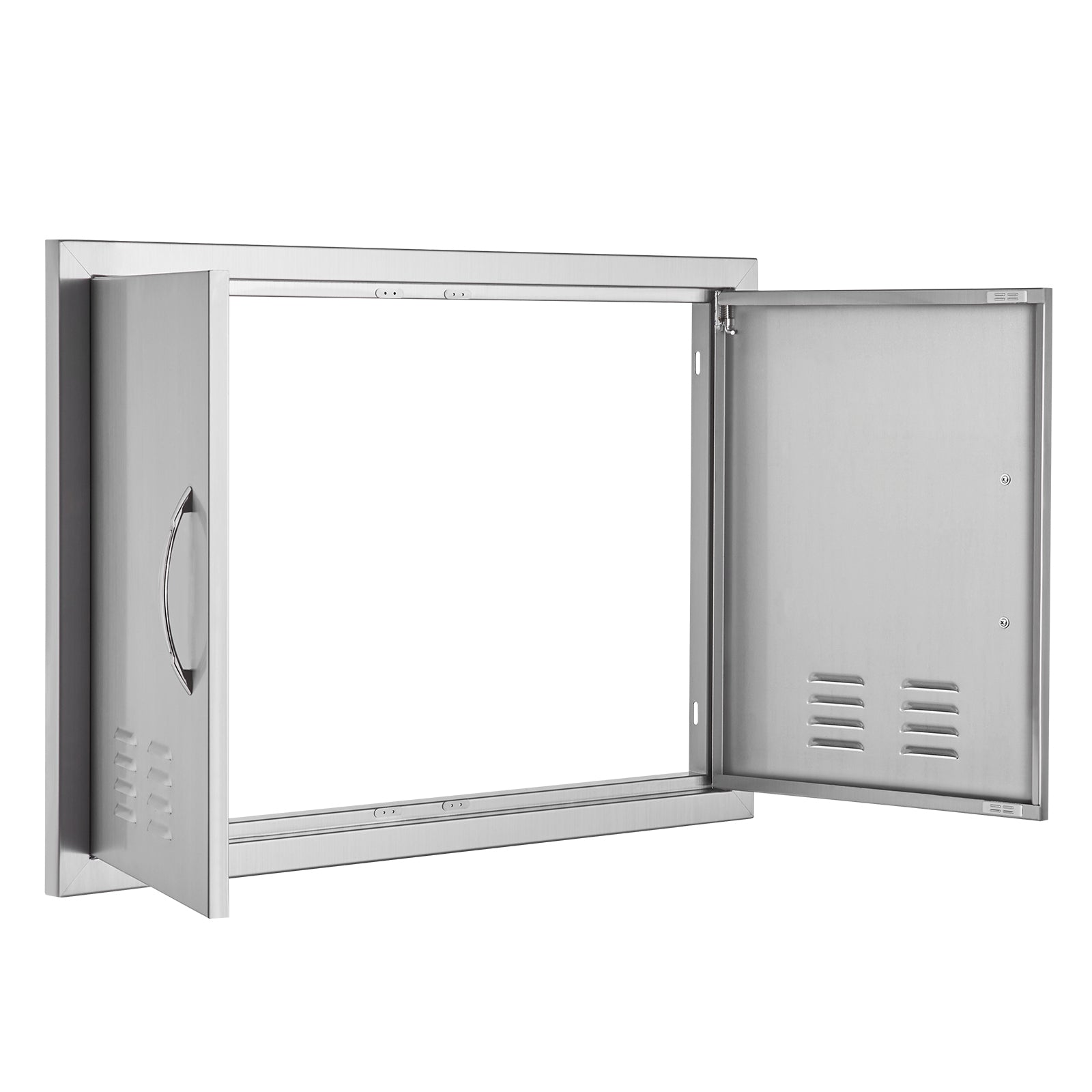 BBQ Access Door, 30W x 21H Inch Double Outdoor Kitchen Door, Stainless Steel Flush Mount Door, Wall Vertical Door with Handles and Vents, for BBQ Island, Grilling Station, Outside Cabinet