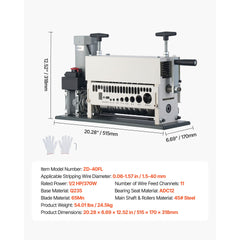 Electric Wire Stripper Machine, 0.06-1.57 in, 11 Channel Automatic Copper Cable Stripper, 370W Wire Stripper Tool with Manual Hand Crank Mode, Emergency Stop Button, for Scrap Copper Recycling