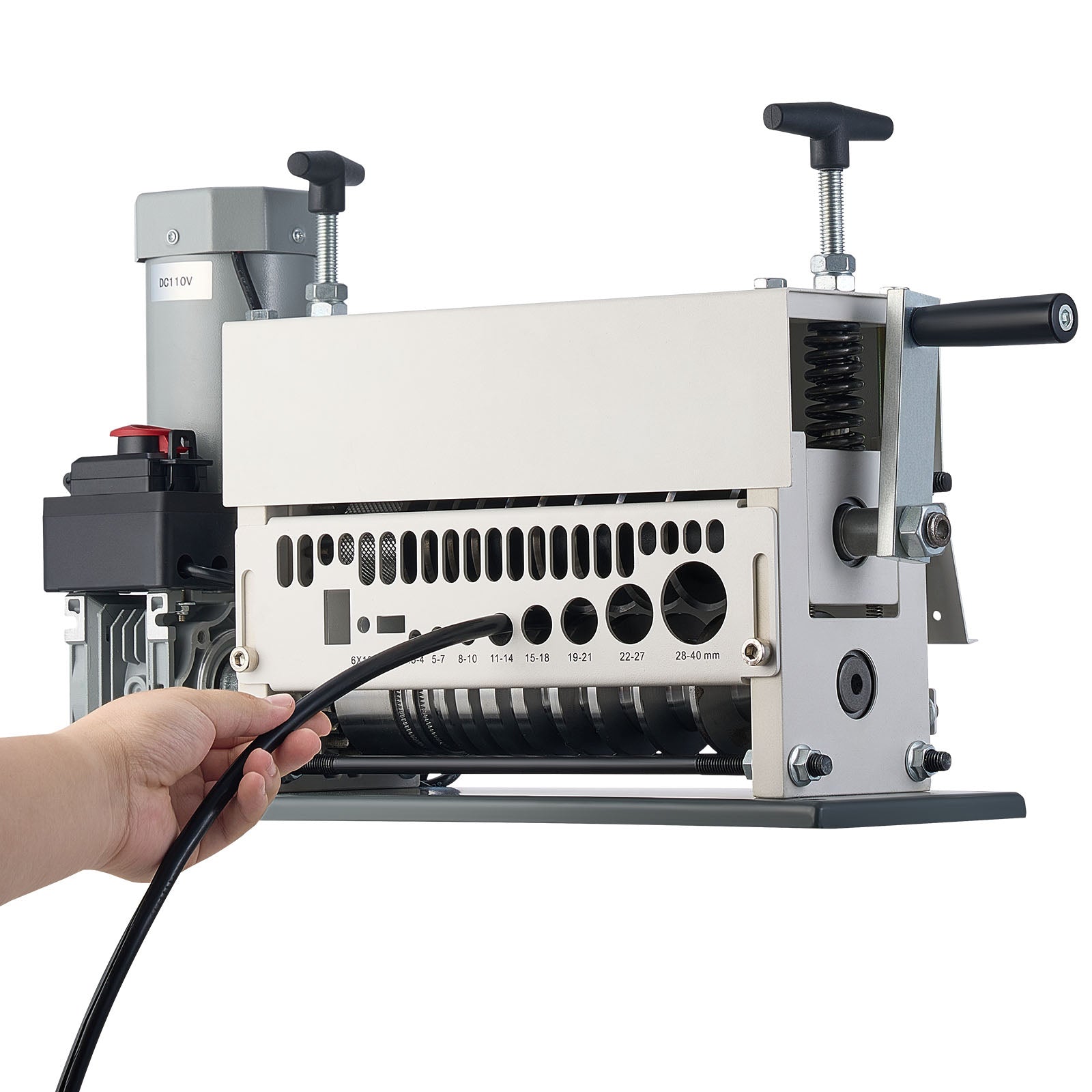 Electric Wire Stripper Machine, 0.06-1.57 in, 11 Channel Automatic Copper Cable Stripper, 370W Wire Stripper Tool with Manual Hand Crank Mode, Emergency Stop Button, for Scrap Copper Recycling