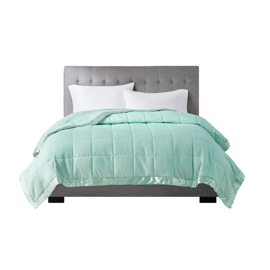 Lightweight Down Alternative Blanket with Satin Trim Seafoam Full/Queen