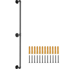 Pipe Stair Handrail, 6FT Staircase Handrail, 440LBS Load Capacity Carbon Steel Pipe Handrail, Industrial Pipe Handrail with Wall Mount Support, Round Corner Wall Handrailings for Indoor, Outdoor