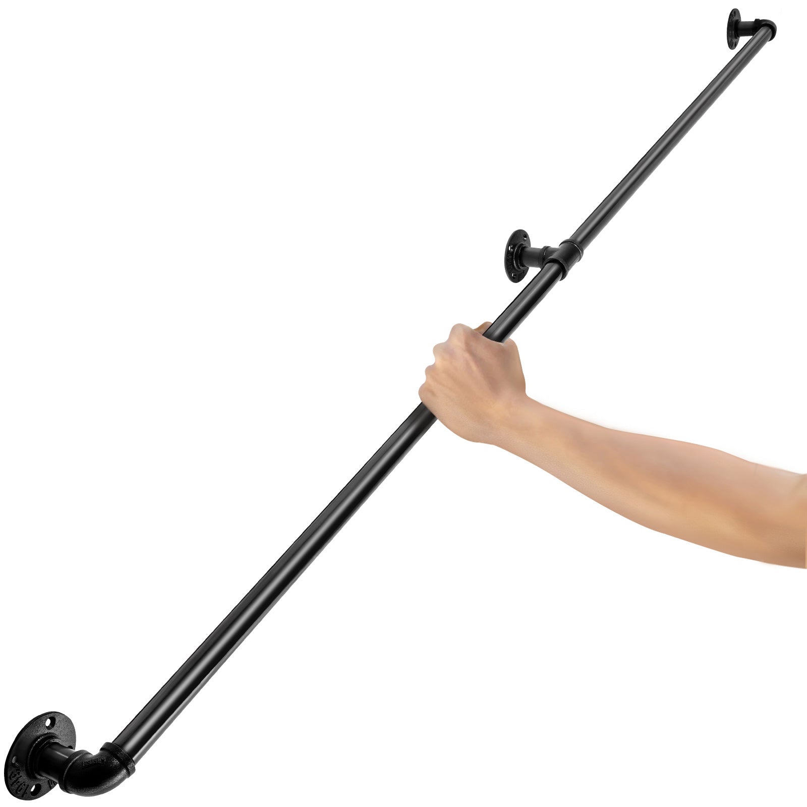Pipe Stair Handrail, 6FT Staircase Handrail, 440LBS Load Capacity Carbon Steel Pipe Handrail, Industrial Pipe Handrail with Wall Mount Support, Round Corner Wall Handrailings for Indoor, Outdoor