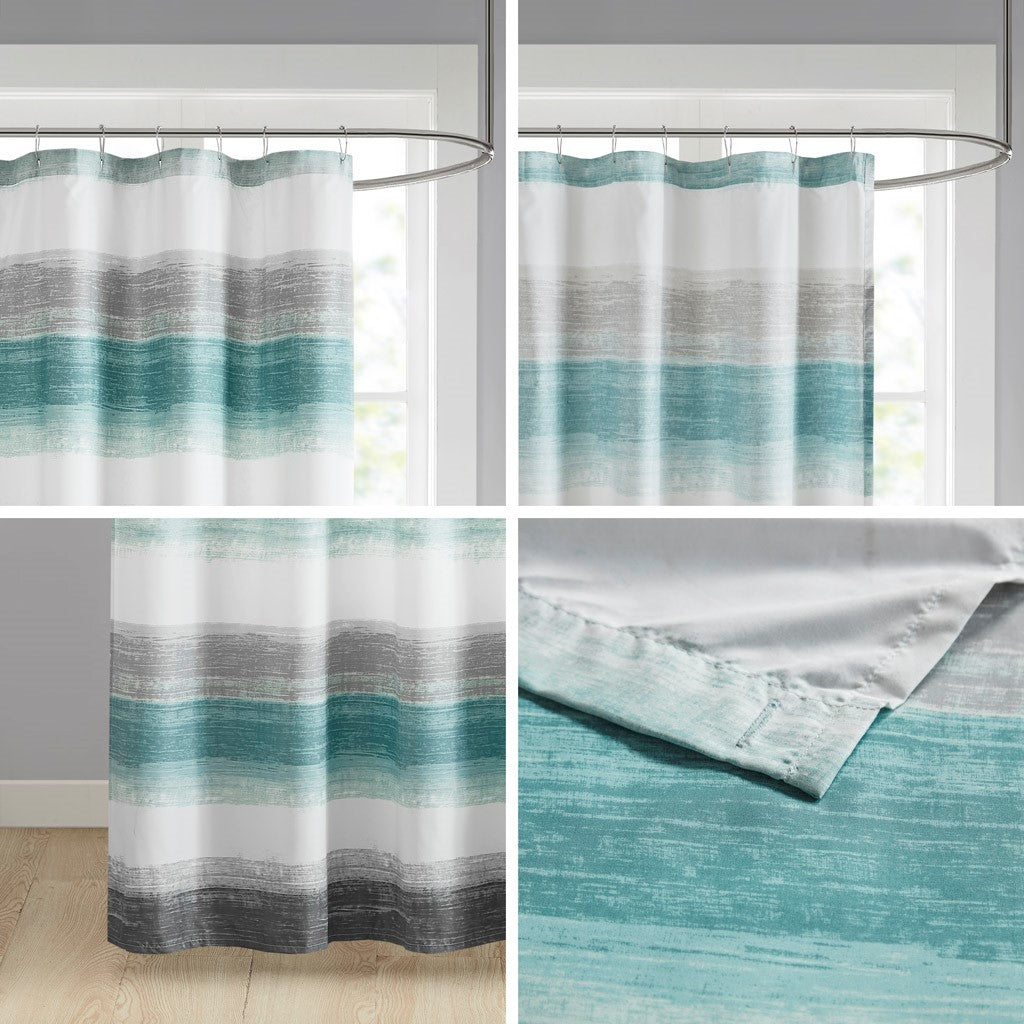 Stripe Print Shower Curtain Aqua/Grey 72x72"