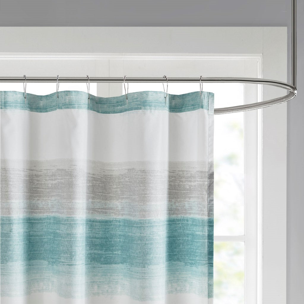 Stripe Print Shower Curtain Aqua/Grey 72x72"