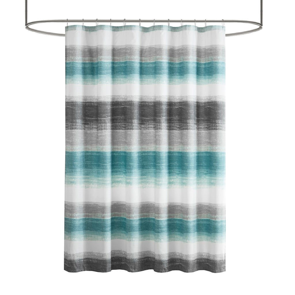 Stripe Print Shower Curtain Aqua/Grey 72x72"