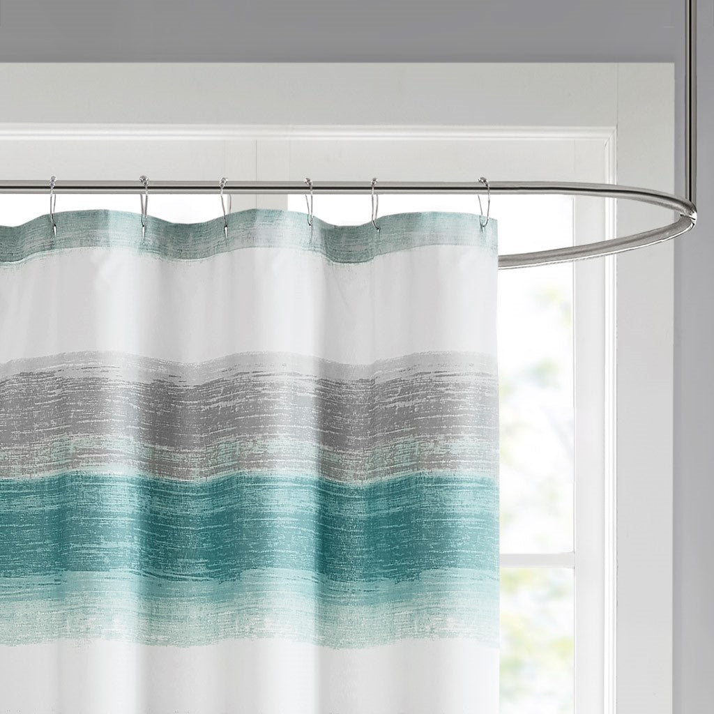 Stripe Print Shower Curtain Aqua/Grey 72x72"
