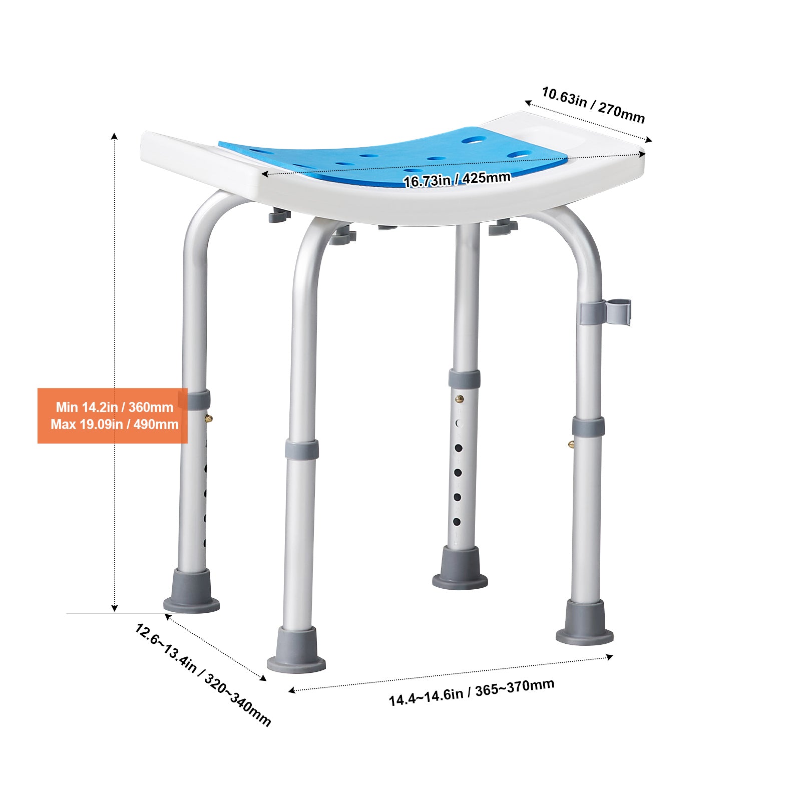 Shower Chair, Adjustable Height Shower Stool, Shower Seat for Inside Shower or Tub, Non-Slip Bench Bathtub Stool Seat for Elderly Disabled Handicap, 350 LBS Capacity