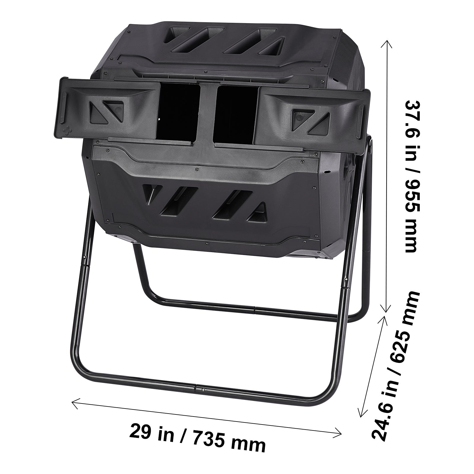 Compost Bin, 43-Gal Dual Chamber Composting Tumbler, Large Tumbling Rotating Composter with 2 Sliding Doors and Steel Frame, BPA Free Composter Bin Tumbler for Garden, Kitchen, Yard, Outdoor