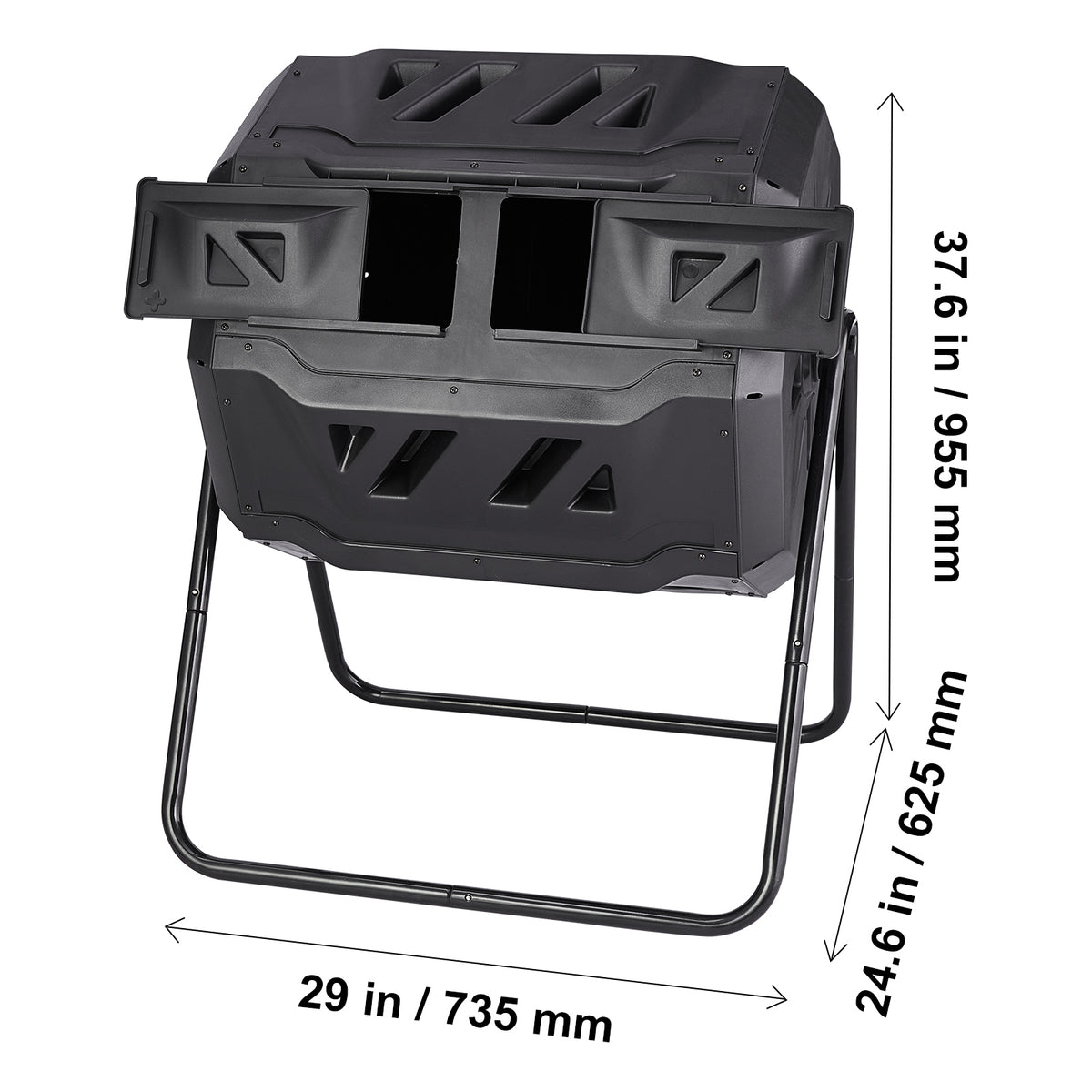 Compost Bin, 43-Gal Dual Chamber Composting Tumbler, Large Tumbling Rotating Composter with 2 Sliding Doors and Steel Frame, BPA Free Composter Bin Tumbler for Garden, Kitchen, Yard, Outdoor