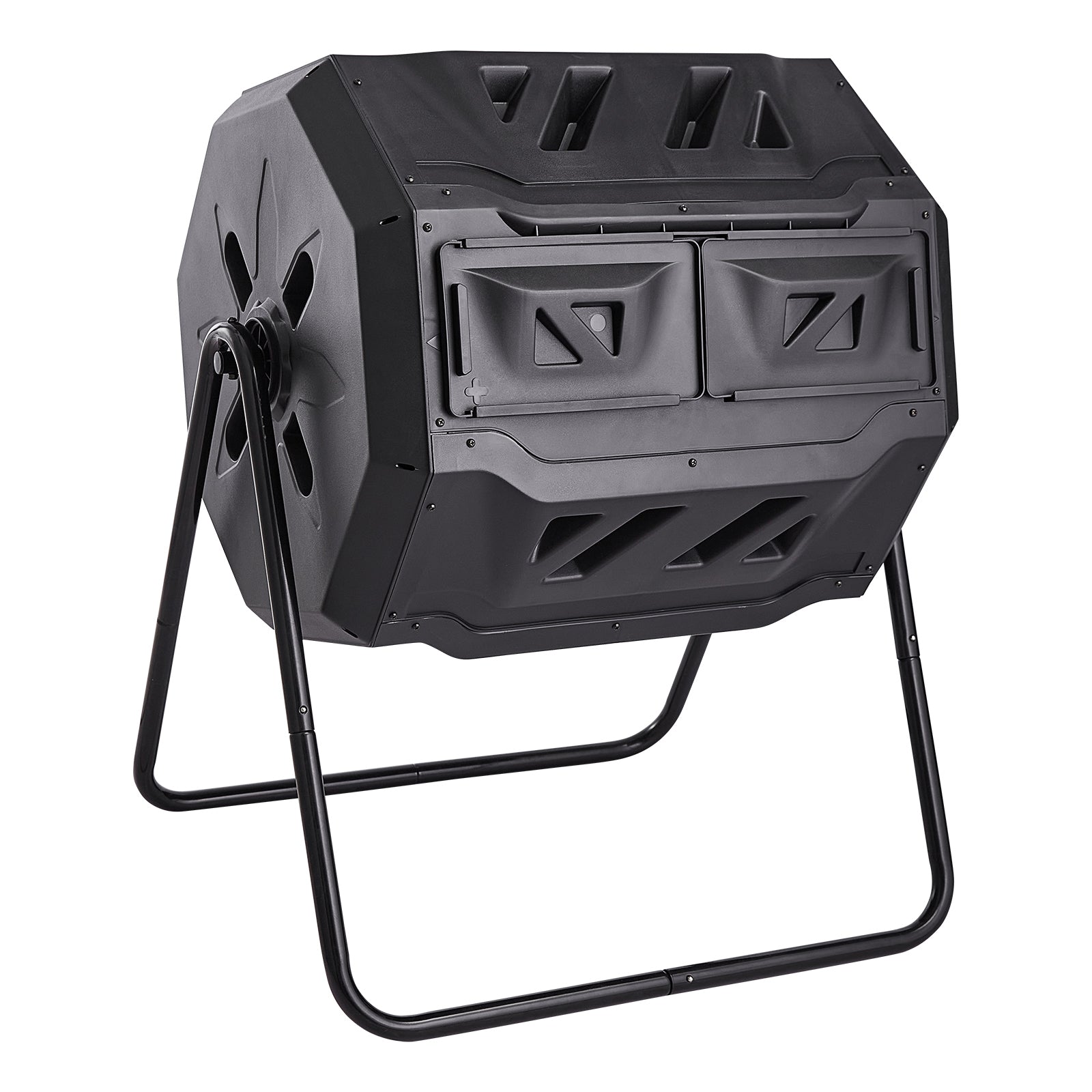 Compost Bin, 43-Gal Dual Chamber Composting Tumbler, Large Tumbling Rotating Composter with 2 Sliding Doors and Steel Frame, BPA Free Composter Bin Tumbler for Garden, Kitchen, Yard, Outdoor