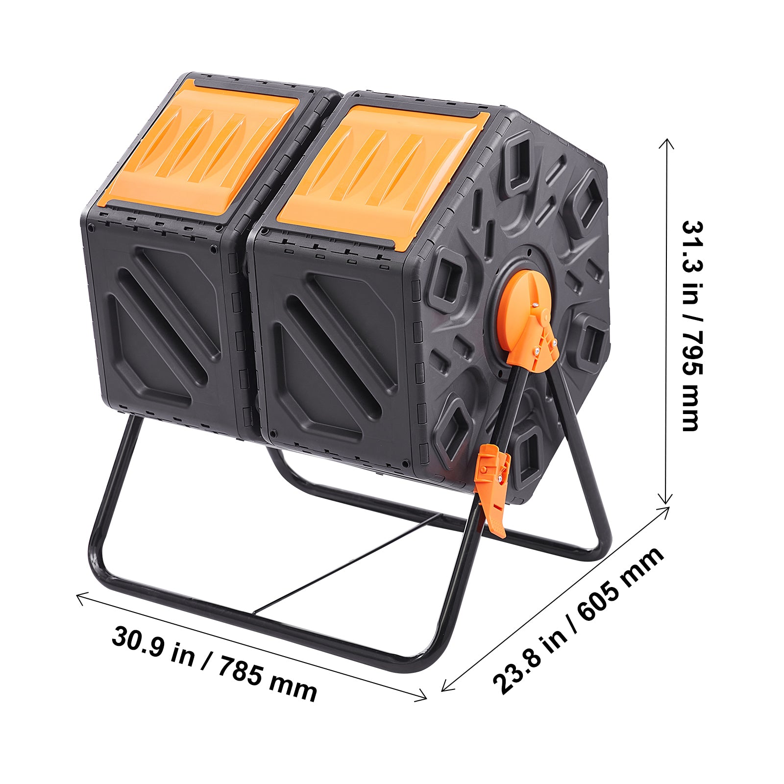 Compost Bin, 37-Gal Dual Chamber Composting Tumbler, High Volume Two Rotating Chambers with 2 Sliding Door and Steel Frame, BPA Free Composter Bin Tumbler for Garden, Kitchen, Yard, Outdoor