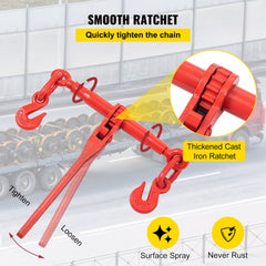 Chain Load Binder, 5/16" Tie Down Kit w/ 6600LBS Working Load Capacity and Two Grab Hooks, Includes (4) Ratchet Binders - (4) 21' Grade 80 Chains, Transport Load Package for Hauling, Towing