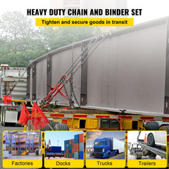 Chain Load Binder, 5/16" Tie Down Kit w/ 6600LBS Working Load Capacity and Two Grab Hooks, Includes (4) Ratchet Binders - (4) 21' Grade 80 Chains, Transport Load Package for Hauling, Towing