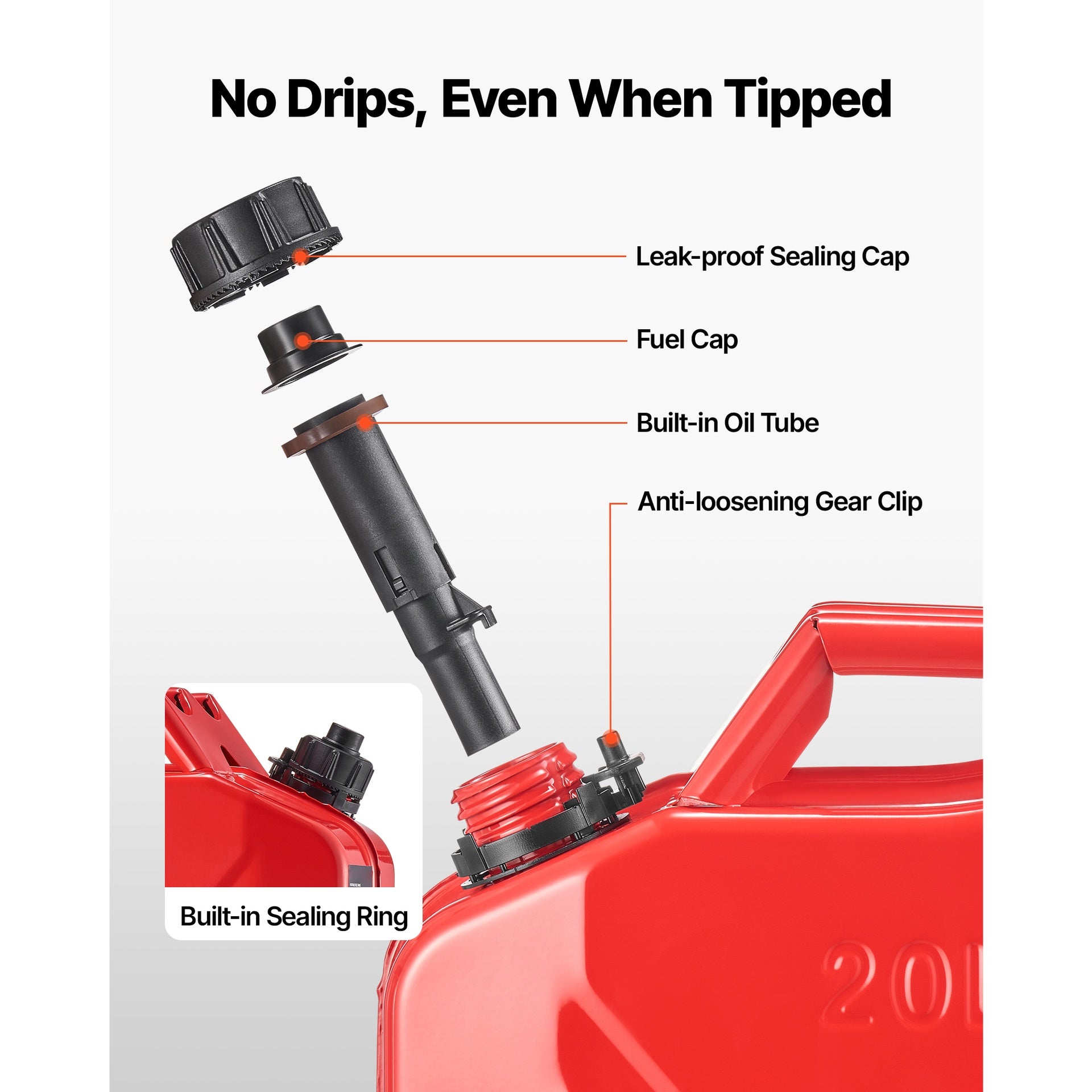 Metal Fuel Container, 5.3 Gallon, Fuel Jerry Can with Spout and Comfort Handle, 6 L/min Max Flow Rate, Leakproof & Corrosion-resistant Metal Gas Tank Most Cars Motorcycle ATV UTV, Red, 2 Packs
