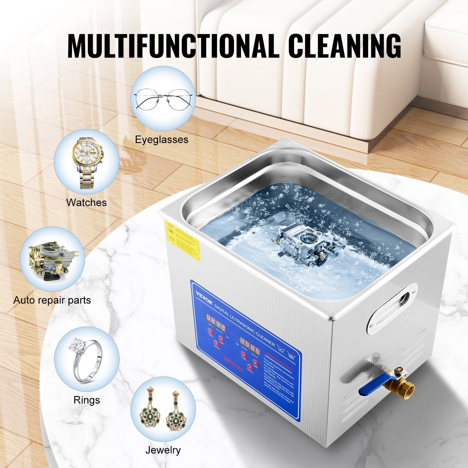 Professional Ultrasonic Cleaner, 10L Ultrasonic Jewelry Cleaner with Digital Timer & Heater, Stainless Steel Industrial Sonic Cleaner 40kHz for Glasses, Watches, Rings, Small Parts