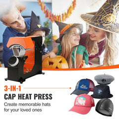 3-in-1 Auto Hat Heat Press with 3pcs Interchangeable Platens(6.6" x 2.7", 6.6" x 3.8", 6.1" x 3"), Automatic Release&Press Knob-Style Digital Control Panel, Heat Transfer Printing for Caps